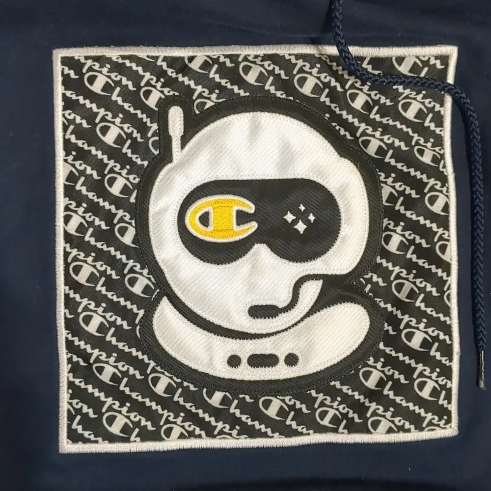 Champion Spacestation Gaming Hoodie Navy Blue Logo Unisex Size Small